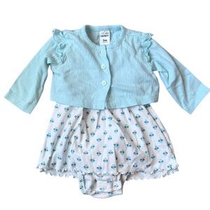 Carter’s Baby Girl Floral Dress Bodysuit with Blue Cardigan - Size 3 Months
